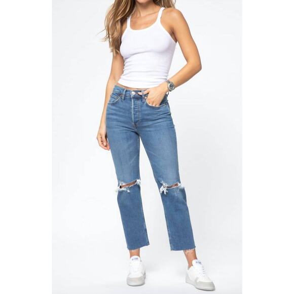 Re/done 70s Stove Pipe Jeans Distressed Raw Hem - Picture 1 of 5
